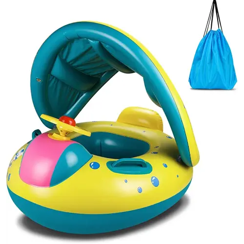 Baby Pool Float, Topist Baby Inflatable Swimming Ring with Adjustable Sun Shade CaBaby Pool Float, Topist Baby Inflatable Swimming Floats Rinopy Safety Seat for Age 6-36 Months Toddlers with Carry Bag