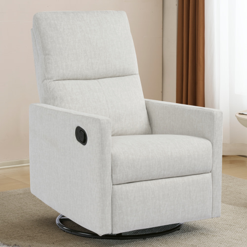 Ketaiyou Swivel Rocking Recliner Chair for Adults, Rocker Nursery Glider Chair for Living Room, Upholstered Fabric Reclining Single Sofa Chair (Beige)