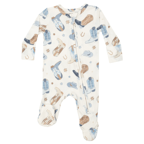 2-Way Zip Footie, Cowboy Boots Blue