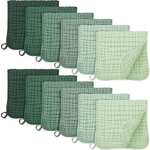 Muslin Burp Cloths for Baby 100% Cotton Burping Cloths for Boys Girls Large 20''X10'' Extra Soft and Absorbent 12 Pack - Gradient Green