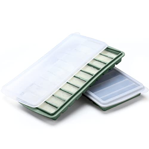 2 Pieces Breastmilk Storage Container Baby Food Milk Silicone Freezer Trays with Lid Breastmilk Freezer Tray Organizer Ice Trays Silicone Breastmilk Storage Bag Tray 10-1 oz Bars (Green)