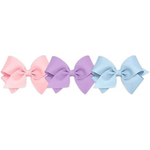 Wee Ones Girls' Small Bow 3 pc Set Solid Grosgrain Variety Pack on a WeeStay No-Slip Hair Clip - Light Pink, Light Orchid, Millennium Blue