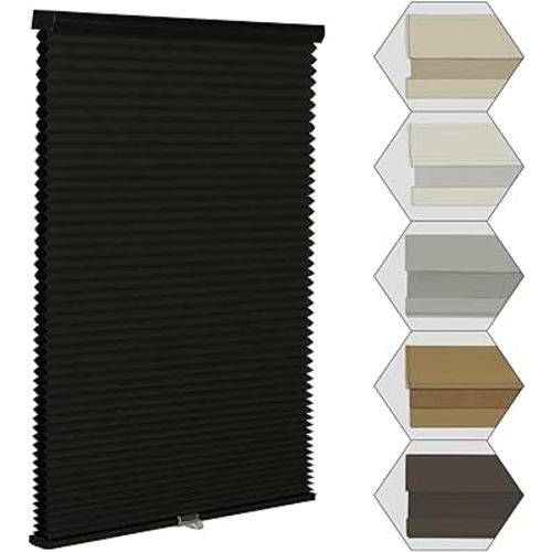 MYshade Cordless Blackout Window Blinds & Shades Pull Down Room Darkening Window Shades Light Blocking Honeycomb Cellular Shades for Indoor Windows Easy to Install 24 inch Wide, H50 Black Blinds
