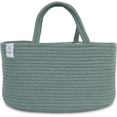 Natemia Rope Diaper Caddy Organizer - Portable Nursery Storage Bin and Car Travel Organizer - Tote Bag with Dividers for Diapers & Wipes, small