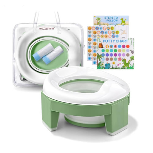 MCGMITT Portable Potty for Kids Travel - Foldable Training Toilet Chair for Toddler Girls with Storage Bags, Potty Training Toilet for Outdoor and Indoor Easy to Clean(Green)