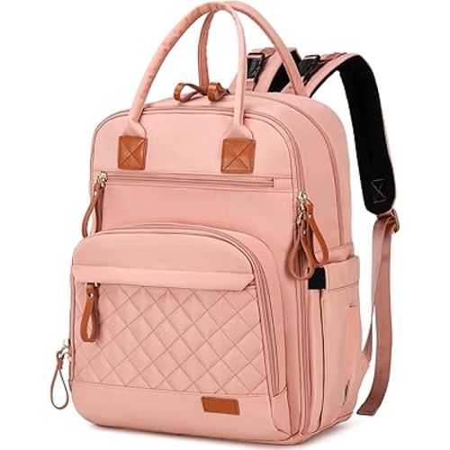 18 Pockets Diaper Bag Backpack with Waterproof Pockets and Stroller Buckle, Convertible Tote Bag (Pink, Large)