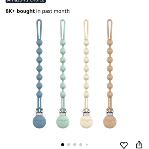 Cuddle Campus Silicone Pacifier Clip Holder with One Piece Design, Pack of 4 Soft Flexible Binky Clips with Texture Set 1(6M+)