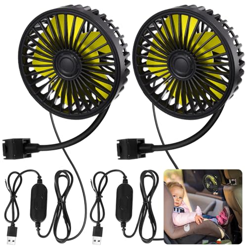 Glooglitter 2 Pcs Car Fan USB for Rear Seat Passenger Portable Headrest 360 Degree Rotatable 3 Speed 12v/ 24v Automobile Ventilation Fan with Clip for SUV Backseat, RV, Vehicles(Practical)