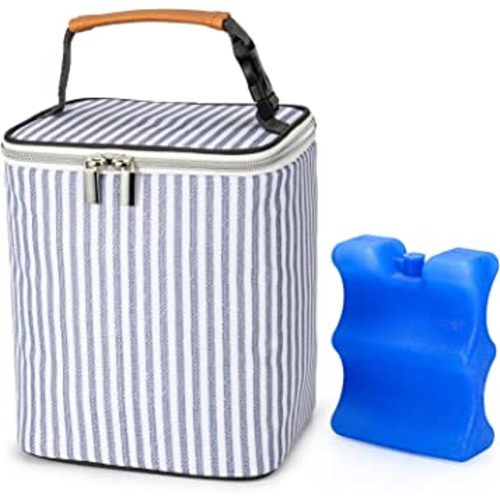 BABEYER Breast Milk Cooler Bag with Ice Pack Fits 4 Baby Bottles Up to 9 Ounce, Baby Bottle Tote Bag Great for Nursing Mom Daycare