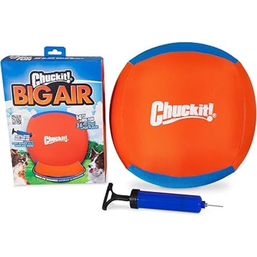 Chuckit! Big Air Fetch Ball Dog Toy (14 Inch) Herding Instincts Dog Toy, for Interactive, Non-Chewing Activities, for All Breeds, Inflating Pump Included