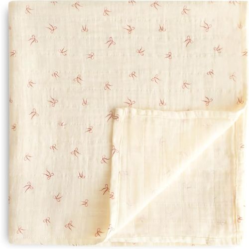 mushie Muslin Baby Swaddle Blanket | 100% Organic Cotton (Bows)