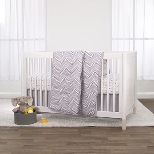 NoJo Little Love Grey and White Chevron 3 Piece Crib Bedding Set - Comforter, Fitted Crib Sheet and Dust Ruffle