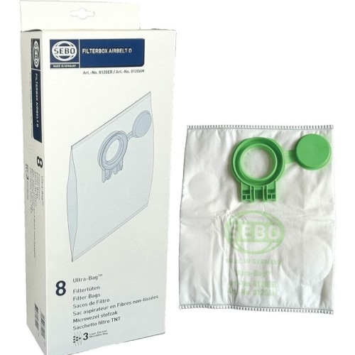 Sebo Airbelt Series D1, D4, D4 Premium Canister Vacuum Filter Bags 8 Pk Genuine Part # 8120AM, 8120ER