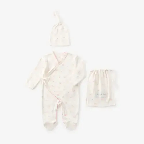 Pink Swan Print Organic Cotton Pointelle Layette 2 Pc Gift Set
