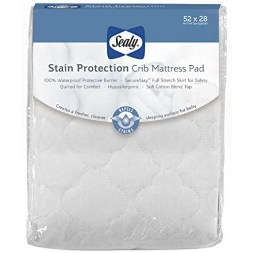 Sealy Baby - Stain Protection Waterproof Fitted Toddler & Baby Crib Mattress Pad Cover Protector - White