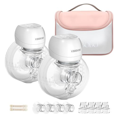 ABP-1508 Hands Free Breast Pump Wearable with Storage Bag, Wearable Breastfeeding Pump Strong Suction, Low Noise, 3 Modes 9 Levels, with 21/24mm Insert/Flange, 2 Pack (White)