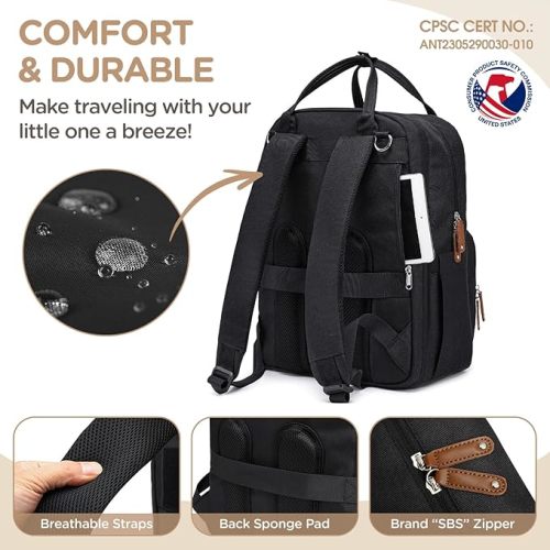 Extra Large Diaper Bag for 2 Kids, Expandable 35L Twin Diaper Bag, Multi Compartments 21 Pockets (4 Baby Bottle Pockets) - Big Diaper Bag For Twins w/ Changing Pad, Easy Access & Clean Design - Black