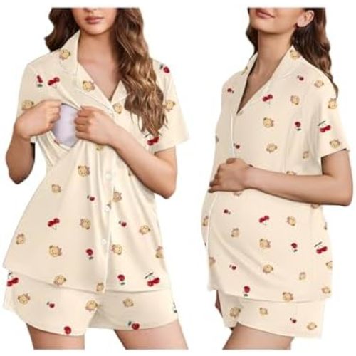 Ekouaer Women's Maternity Nursing Pajama Sets Button Down Postpartum Pajamas Short Sleeve Breastfeeding Clothes