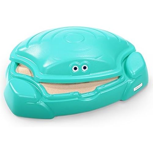 Simplay3 Coastal Crab Fully Assembled Sandbox for Kids, Toddler Outdoor Sand Box with Lid for Playground, Backyard, Ages 1.5 to 5 Years, Made in USA, Teal