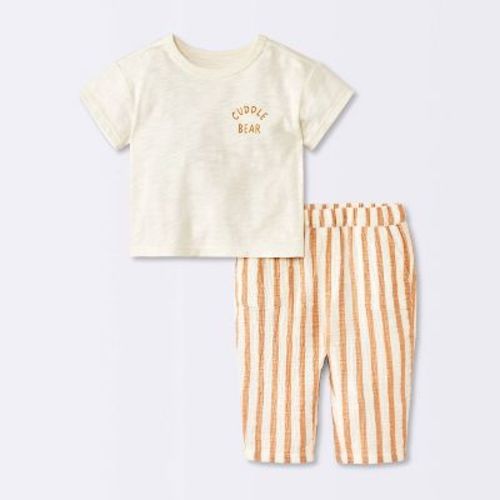 Baby Boys' 2pc Cuddle Bear T-Shirt and Striped Gauze Pant Set - Cloud Island™ Cream