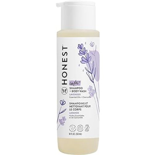 The Honest Company 2-in-1 Cleansing Shampoo + Body Wash | Gentle for Baby | Naturally Derived, Tear-free, Hypoallergenic | Lavender Calm, 18 fl oz