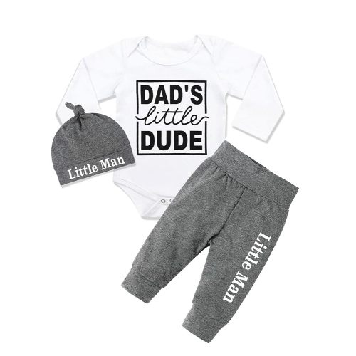 Fommy Newborn Baby Boy Clothes New to The Crew Letter Print Romper+ Pants+Hat 3PCS Outfit