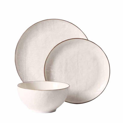 Free Shipping! Better Homes & Gardens Stoneware Cream Murphy 12 Piece Dinnerware Set with Linen Textured Plates Bowls