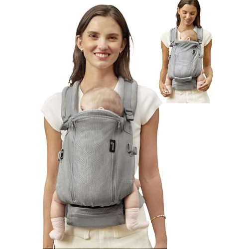 GROWNSY Baby Carrier, All Season Design with Adjustable Mesh Panel, Ergonomic Baby Carriers with Lower & Upper Buckle, Newborn to Toddler (7-44lbs), Hands-Free Parenting, Grey