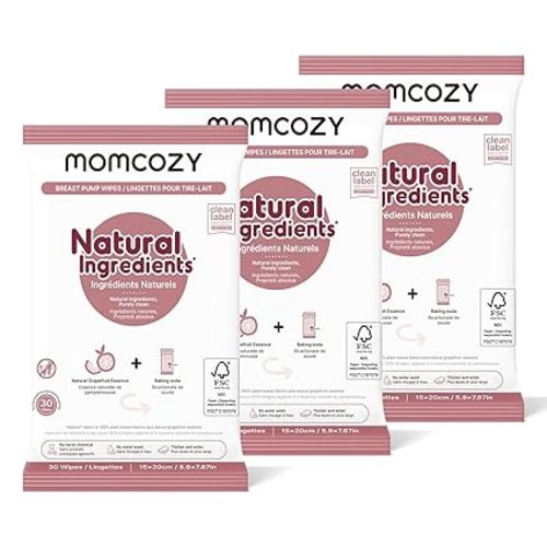Momcozy Natural Breast Pump Wipes for Pump Parts Cleaning On-the-go, 30 Count (Pack of 3), Flash Clean & Resealable Pump Wipes