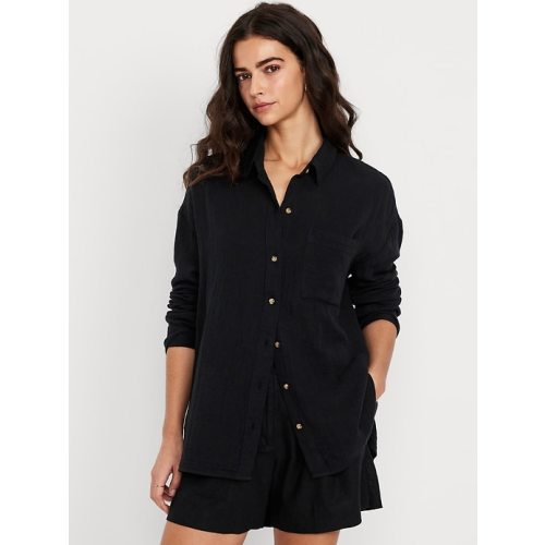 Crinkle Gauze Loose Button-Down Shirt | Old Navy