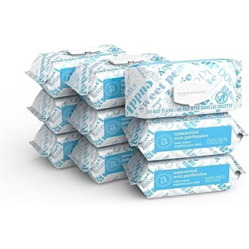 Amazon Elements Baby Wipes, Unscented, 810 Count, Flip-Top Packs