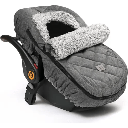 ACRABROS Car Seat Cover Baby: Winter Infant Carseat Canopy for Boy Girl Newborn, Zipper Peeping Window, Warm Cozy Cold Weather Waterproof Fitted, Heather Grey