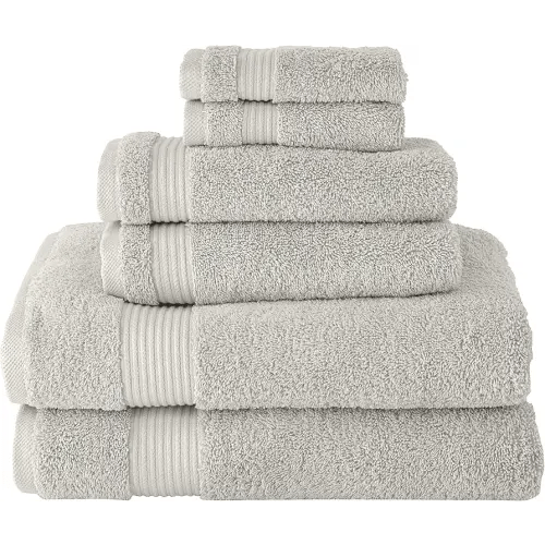 Classic Turkish Towels CTT - Luxury 6 Piece Towel Set, 100% Turkish Cotton, Quick Drying, Highly Absorbent & Comfy, Includes 2 Bath Towels, 2 Hand Towels & 2 Washcloths | (Light Grey)