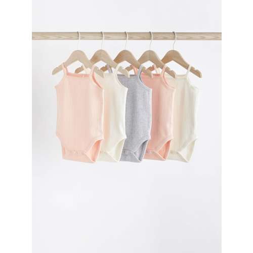 Light Pink Baby Strappy 100% Cotton Vest Bodysuits 5 Pack