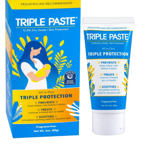 Triple Paste Diaper Rash Cream for Baby - 3 oz Tube - Zinc Oxide Ointment Treats, Soothes and Prevents Diaper Rash - Pediatrician-Recommended Hypoallergenic Formula with Soothing Botanicals