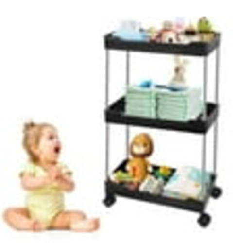 Z&Agoimnhw Baby Diaper Caddy & 3-Tier Rolling Diaper Cart,Plastic Movable Cart for Newborn Nursery Essentials,Mobile Utility Cart with Wheels for Nursery, Bedroom, Changing Table & Crib,Black