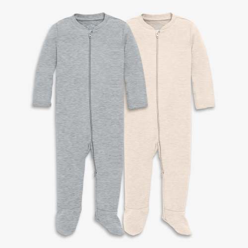 Baby organic zip footie 2-pack - Oatmeal heather / heather gray / NB