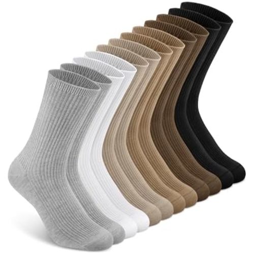 YSense Women's Cotton Crew Socks 6 Pairs, Long Cute Aesthetic Neutral Athletic Boot Socks for Women Stocking Stuffers Gifts