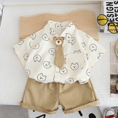 Baby 2-Piece Khaki Bear Shirt Set