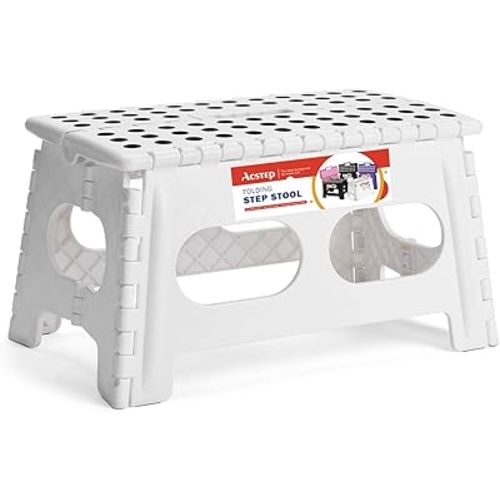 ACSTEP Folding Step Stool 9 Inch,15-Inch Extra Wide Heavy Duty Stepping Stool More Safe and Comfortable Non Slip Foldable Step Stool for Kids and Adults White