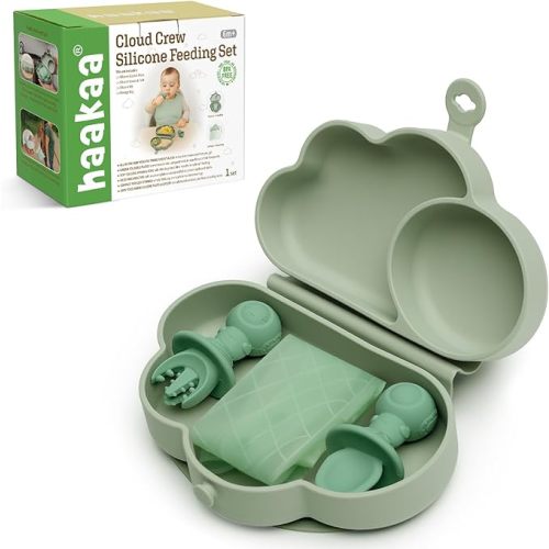 Haakaa Silicone Baby Travel Feeding Set with Foldable Suction Plate, 6M+