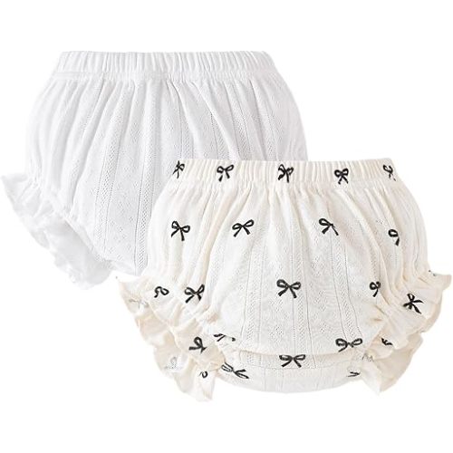 SOBOWO Diaper Covers for Girls Baby Bloomers 2 Pack Print Ruffle Cotton Bloomers for Toddler Girls Newborn Summer Underwear