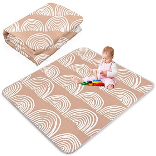Funtery 43 x 43 Inch Boho Baby Play Mat Portable Crawling Washable Foldable Tummy Time Non Slip Baby Floor Large Playpen Mat for Infants Toddlers Floor Playpen Activity(Fresh Rainbow)