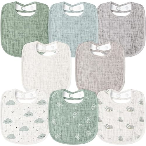 Susurration Muslin Baby Bibs 8 Pack Bandana Drool Bibs, Soft Square Adjustable Baby Drooling Bibs for Unisex Girls & Boys