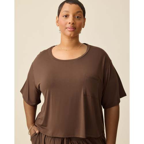 Aria Bamboo Casual Cropped Short Sleeve Top | Chocolate - Kindred Bravely