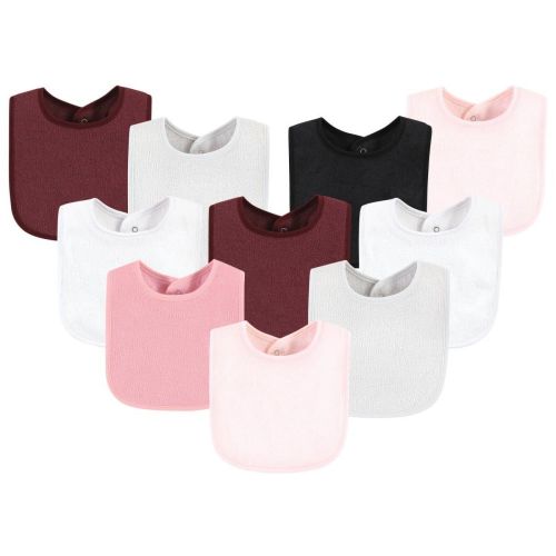 Hudson Baby Infant Girl Drooler Bib with Waterproof Lining, Pink Burgundy, One Size