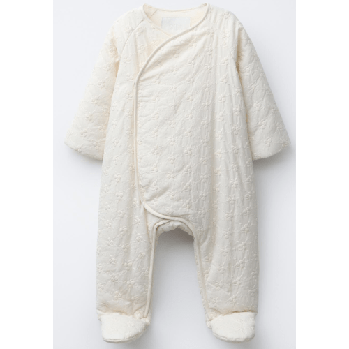 FLORAL EMBROIDERY QUILTED ROMPER - Ecru | ZARA United States