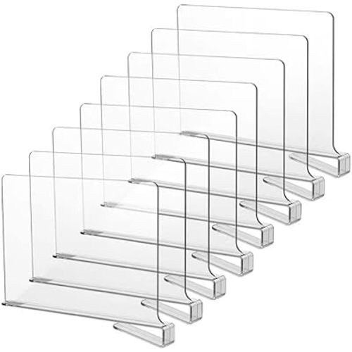 LikeU 8 PCS Acrylic Shelf Dividers for Closets,Wood Shelf Dividers,Clear Shelf Separators,Perfect for Clothes Organizer and Bedroom Kitchen Cabinets Shelf Storage and Organization