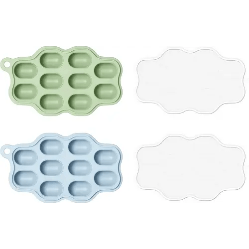 Baby Food Freezer Tray with Lid 2 Pack, Silicone Nibble Tray, Fruit Feeder Teether, Breastmilk Popsicle Mold, Food Storage Container, Ice Cube Maker for Homemade Baby Meals