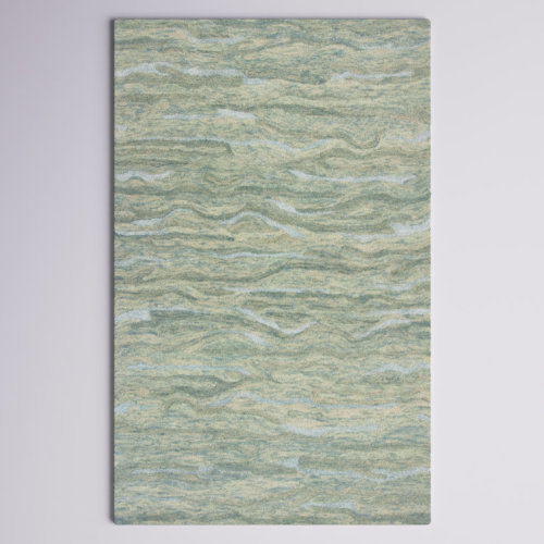 Devizes Haven Seafoam Wave Striped Handmade Wool Tufted Area Rug